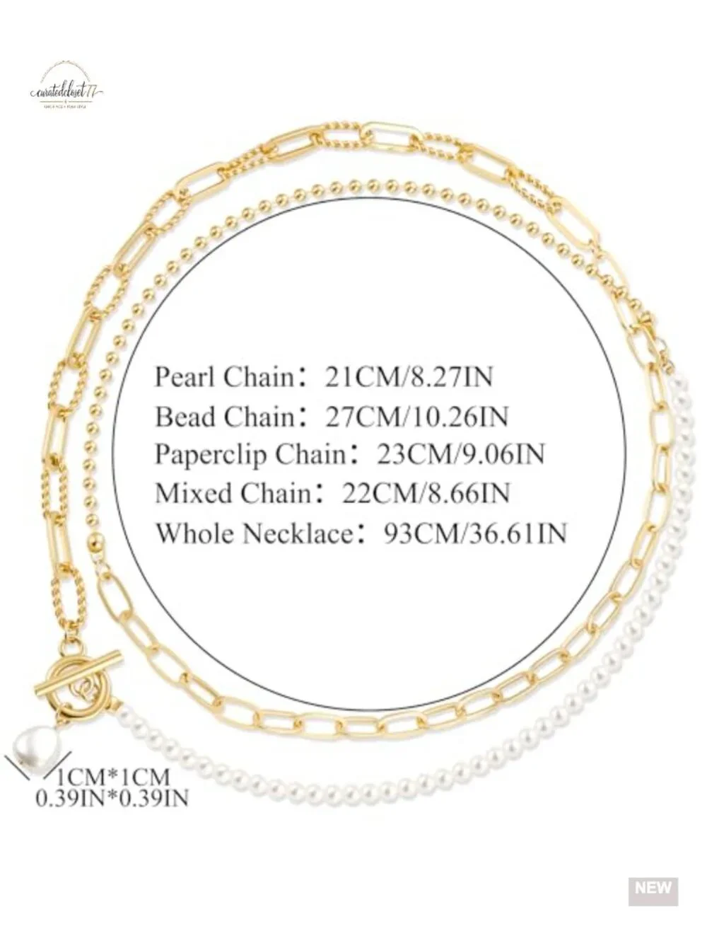 14K Gold Plated Pearl Link Toggle Clasp Stackable Layered Necklace